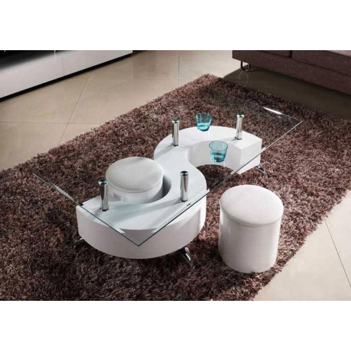 S Shape Coffee Table With Stools White